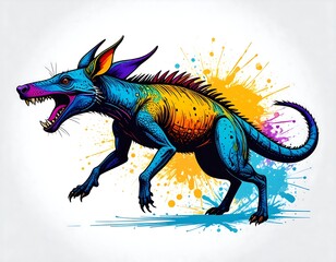 Fototapeta premium Illustration of a roaring Diplocaulus in abstract scribble sketch style, bold lines and rough brush texture, hand-drawn aesthetic, no background, perfect for modern t-shirt