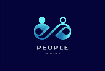 People logo design, human with infinity icon combination, people Logo design template, vector illustration
