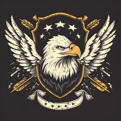 Bold and detailed eagle emblem with wings shield stars and laurel leaves artistic vintage design for patriotic or military themes