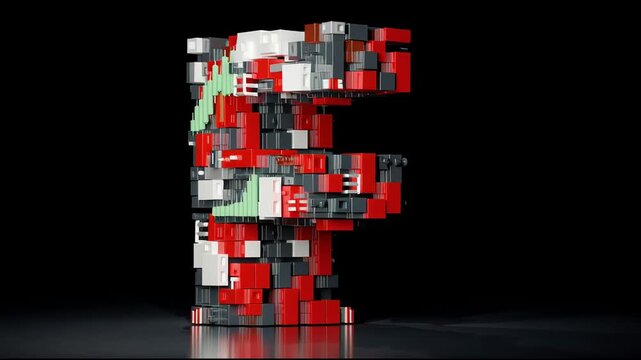Dynamic Digital Letter F Composed of Geometric Technological Blocks