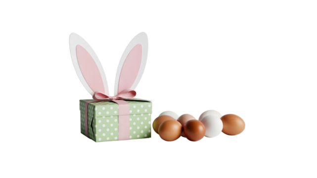 Easter Gift with Bunny Ears and Eggs - 3D Render