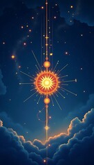 A glowing Rakhi design made from constellations in a night sky, visualizing a celestial bond between siblings beyond distance and time.


