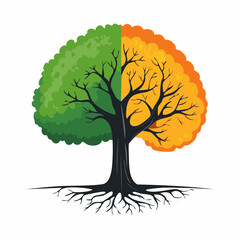 Half-burned tree with scorched branches, symbolizing hidden trauma beneath surface strength in vector form.