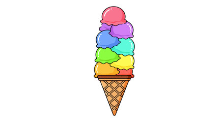 Colorful Cartoon Ice Cream Cone with Multiple Scoops A Sweet Treat for Summer Fun, Dessert Design