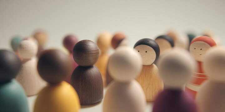 The colorful wooden figures representing community and connection among diverse individuals. - Powered by Adobe