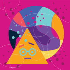 Colorful geometric abstract cartoon, cute poster idea for kids, trendy vector illustration

