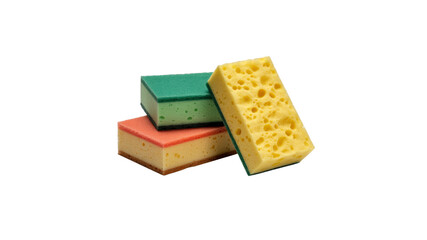 Colorful Cleaning Sponges A Stack of Kitchen Sponges in Green, Yellow, and Coral