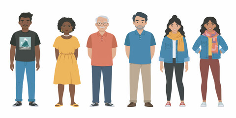 Obraz premium A group of diverse people illustrated in flat vector style with clean outlines and smooth colors
