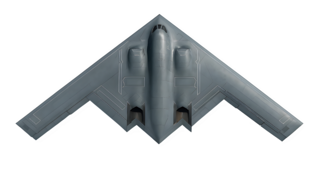 Futuristic B-2 Spirit Concept with Digital HUD Overlays on Transparent Background