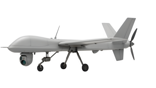 
Side Profile of Tactical Reconnaissance Drone with Foldable Wings on Transparent Background