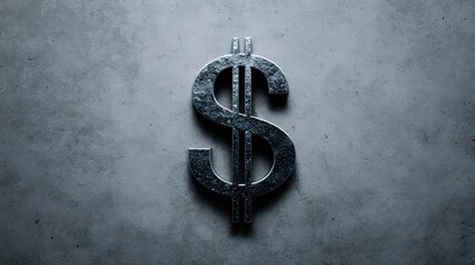 Metallic dollar sign on a textured concrete background.