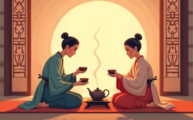 tea ceremony old background - vector illustration. High quality