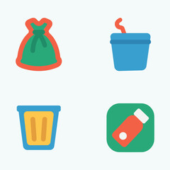 Colorful Waste Management Icon Set Vector Illustration.