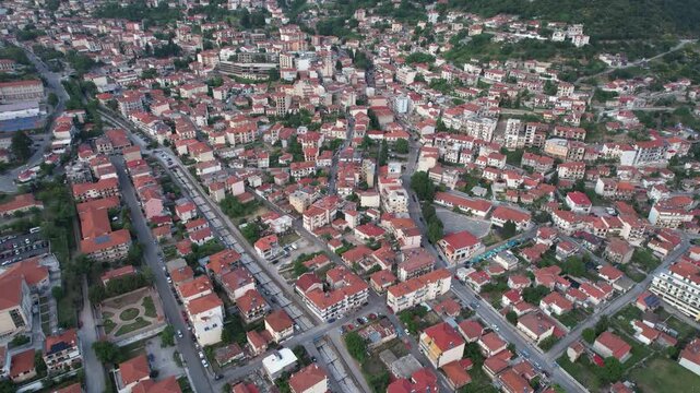 Karpenisi City Center Panoramic View, Mountain City in Evrytania Greece, Aerial Point of Interest Shot