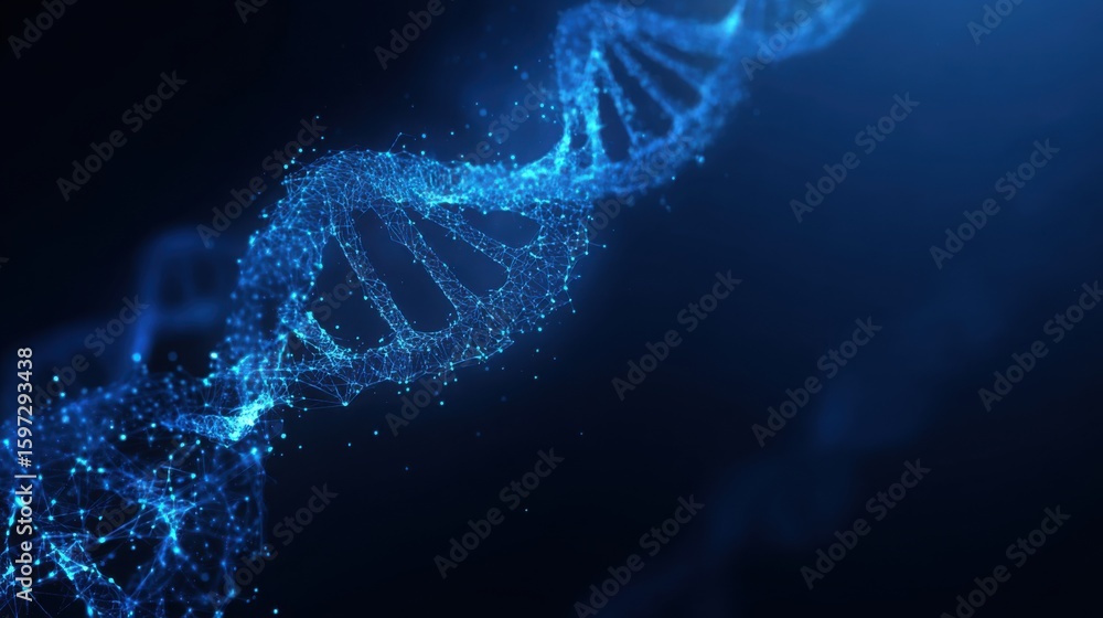 Poster a vibrant, glowing representation of a dna helix floats against a dark background. the model is comp