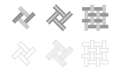 Set of three weave puzzle. Vector textile texture.