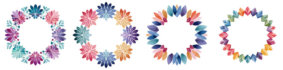 Obraz premium Watercolor Floral Wreaths: Colorful Flower Frame Set on White