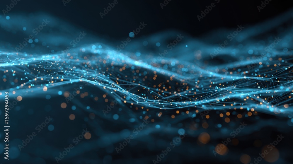 Poster abstract waves of light and particles create a mesmerizing visual in a dark setting. the vibrant col