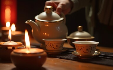 the ceremony of brewing Chinese tea with candle. High quality