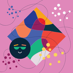Colorful geometric abstract cartoon, cute poster idea for kids, trendy vector illustration
