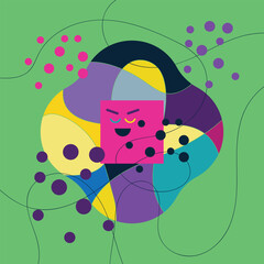 Colorful geometric abstract cartoon, cute poster idea for kids, trendy vector illustration
