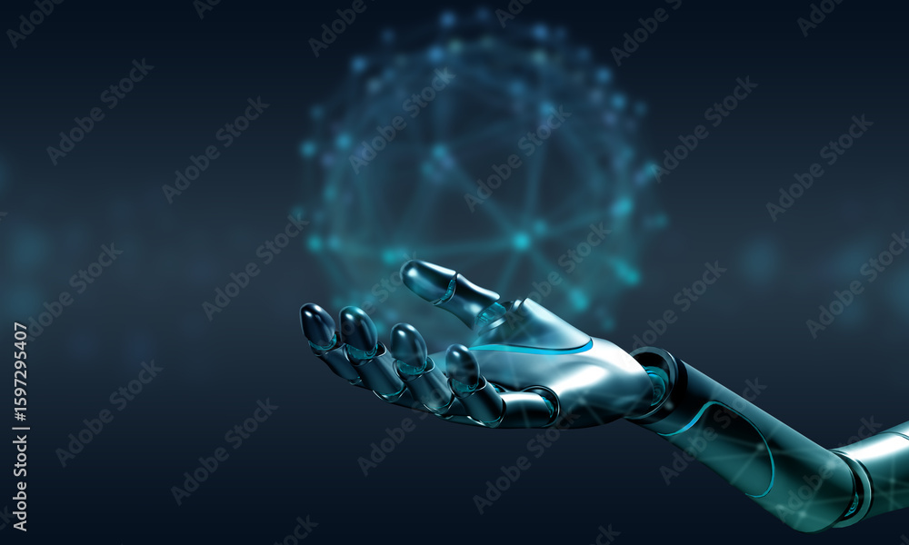Aufkleber robot hand finger holding blue color element design graphic ai artificial intelligence futuristic sc