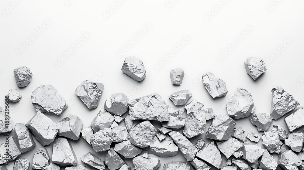 Poster crushed white chalk pieces scattered on a white surface, creating a textured and fragmented pattern.