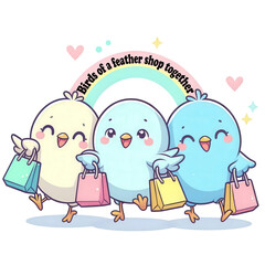 Celebrate friendship and shopping with this fun bird pun tee! Perfect for best friends, bird lovers, and anyone who loves shopping sprees with their flock.