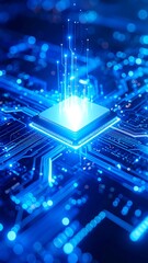 Obraz premium Digital circuit board with glowing chip