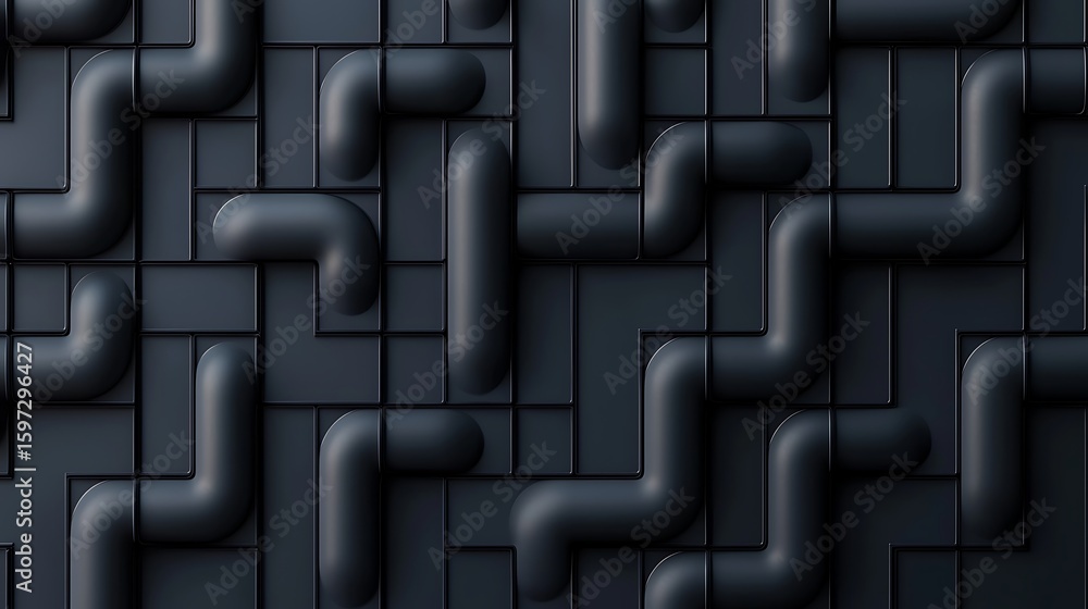 Poster dark metallic pipes interconnected in a grid pattern create an industrial, modern, and sleek abstrac