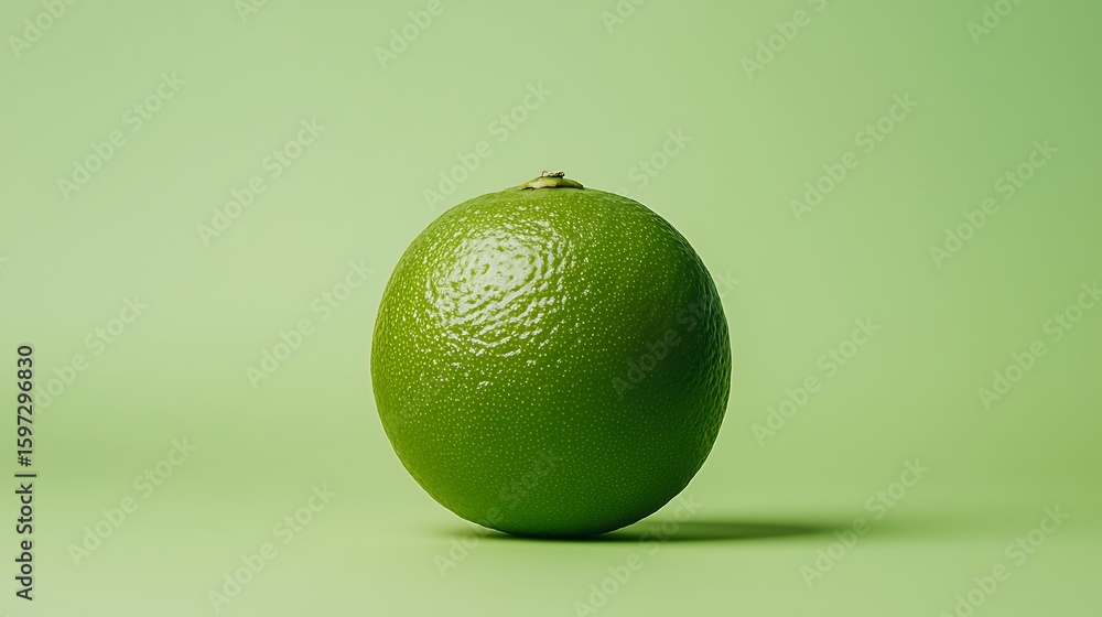 Poster a single fresh green lime with a textured surface sits centered against a matching green background.