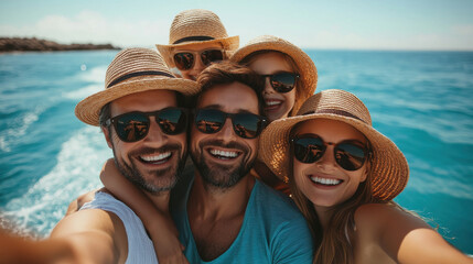 Fototapeta premium Family enjoying summer selfie at the tropical beach