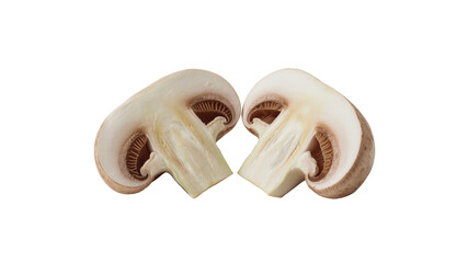 Fototapeta premium Two Halves of a Fresh Button Mushroom Isolated on Transparent Background