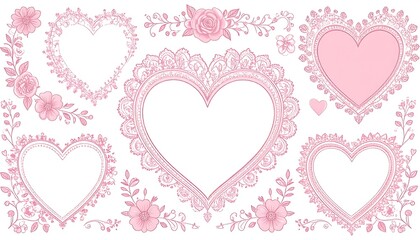 Pink heart frames and floral decorations