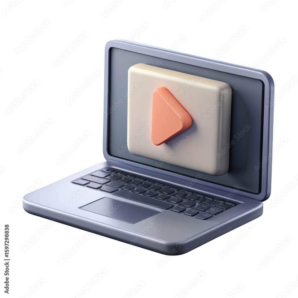 Aufkleber 3d render of modern laptop with play button icon isolated on transparent background