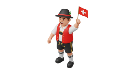 Swiss Man with Flag Celebrating Swiss Culture and Identity in 3D