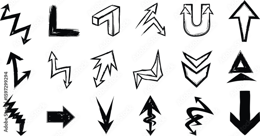 Poster vector arrow set doodle style hand drawn direction indicators sketch grunge arrows design elements g