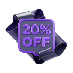 Modern 20% Off Sale Banner: Purple 3D Render, Sleek Design, Discount Promotion