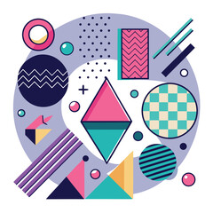 Obraz premium Memphis design elements mega set. Vector abstract geometric line graphic shapes, modern hipster circle triangle template colorful illustration
