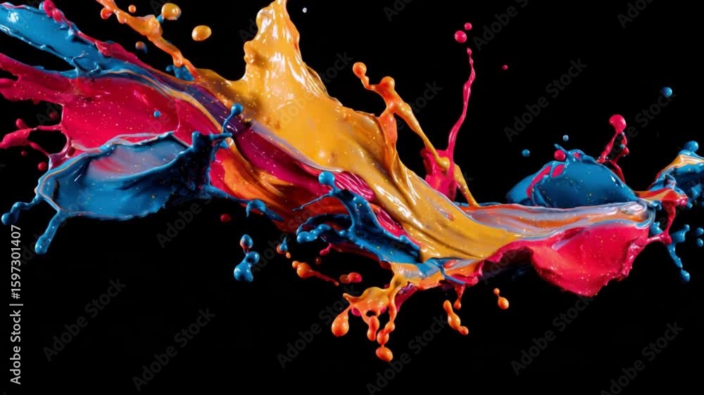 Poster colorful paint splash: a dynamic display of vibrant hues exploding across a dark backdrop, forming a