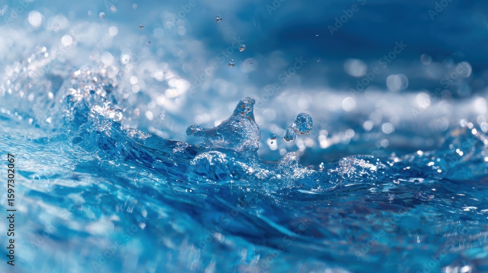 Aufkleber sunlight sparkles on the surface of the clear ocean as water droplets rise and fall, creating a live