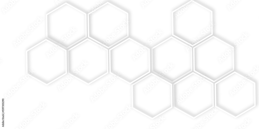 Poster futuristic 3d white light out line hexagon geometric structure featuring abstract polygonal honeycom