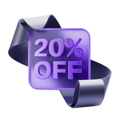 Purple 20% Off Sale Banner: Modern 3D Render, Sleek Design, Discount Promotion