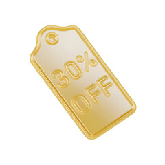 Golden 30% Off Sale Tag: Luxury Discount Label, Elegant Promotion