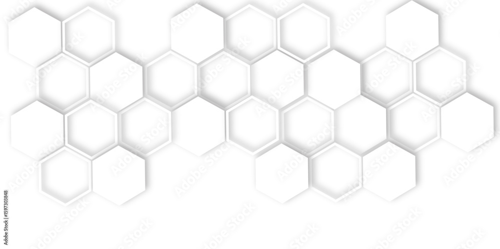 Poster futuristic 3d white light out line hexagon geometric structure featuring abstract polygonal honeycom
