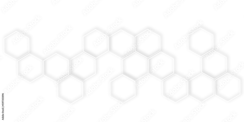 Poster futuristic 3d white light out line hexagon geometric structure featuring abstract polygonal honeycom