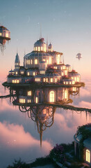Fototapeta premium Floating City in the Clouds A Dreamlike Architectural Masterpiece