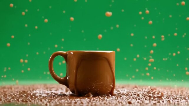 Dynamic Brew: A single, brown mug poised amidst a captivating coffee splash, capturing the energy of the moment.