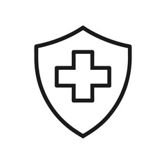 Medical cross shield outline icon isolated on white background