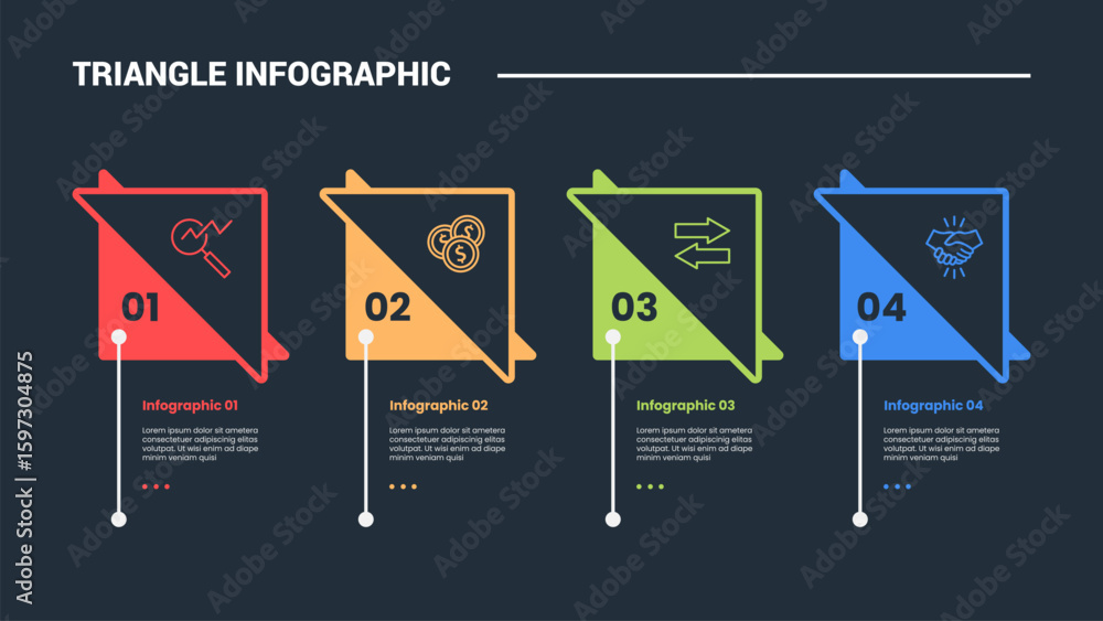 Aufkleber triangle shape infographic process diagram with square box with skew triangle with dot line vertical